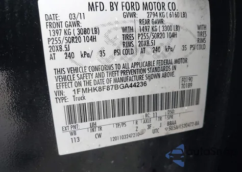 2011 Ford Explorer Limited from USA, damaged, VIN 1FMHK8F87BGA44236